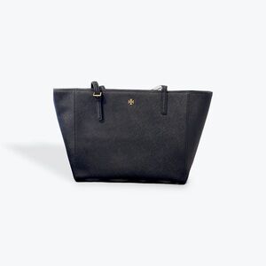 $351 Tory Burch Emerson Small Top Zip Tote Black Leather NWOT